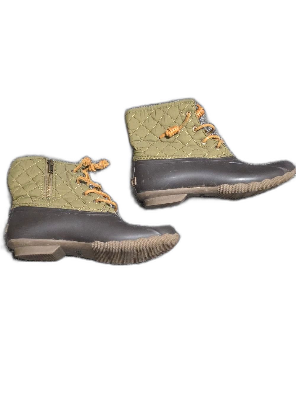 Sperry Olive Green Quilted Duck Boots with Tan Laces